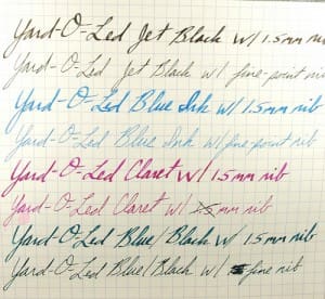 Handwritten ink samples on grid paper.