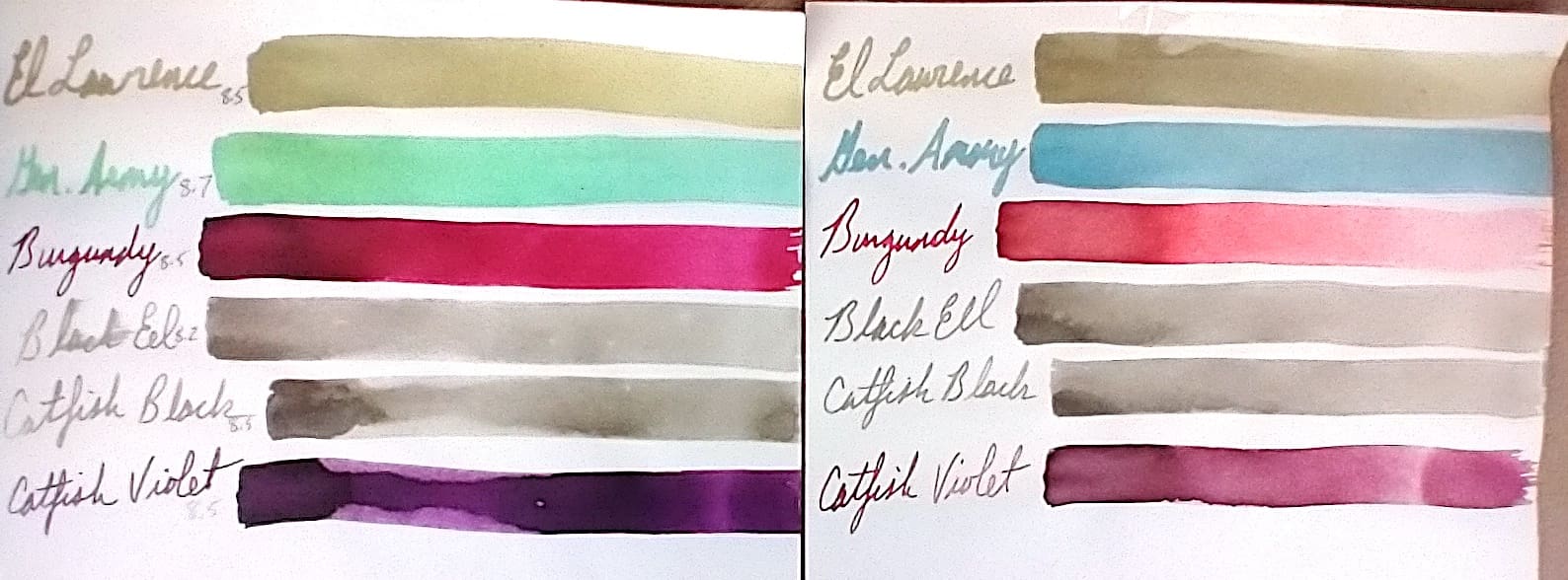 A palette of fabric swatches labeled with various color names.